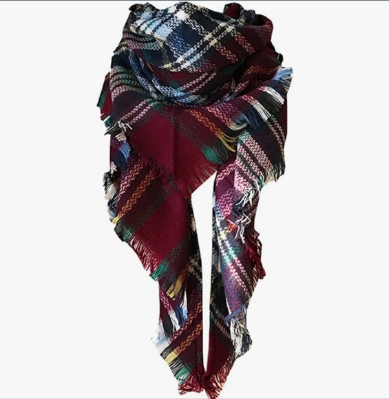 Wander Agio • Women's Woolen Yarn Plaid Stripe Triangle Shawl Scarf, NWOT - Picture 2 of 10